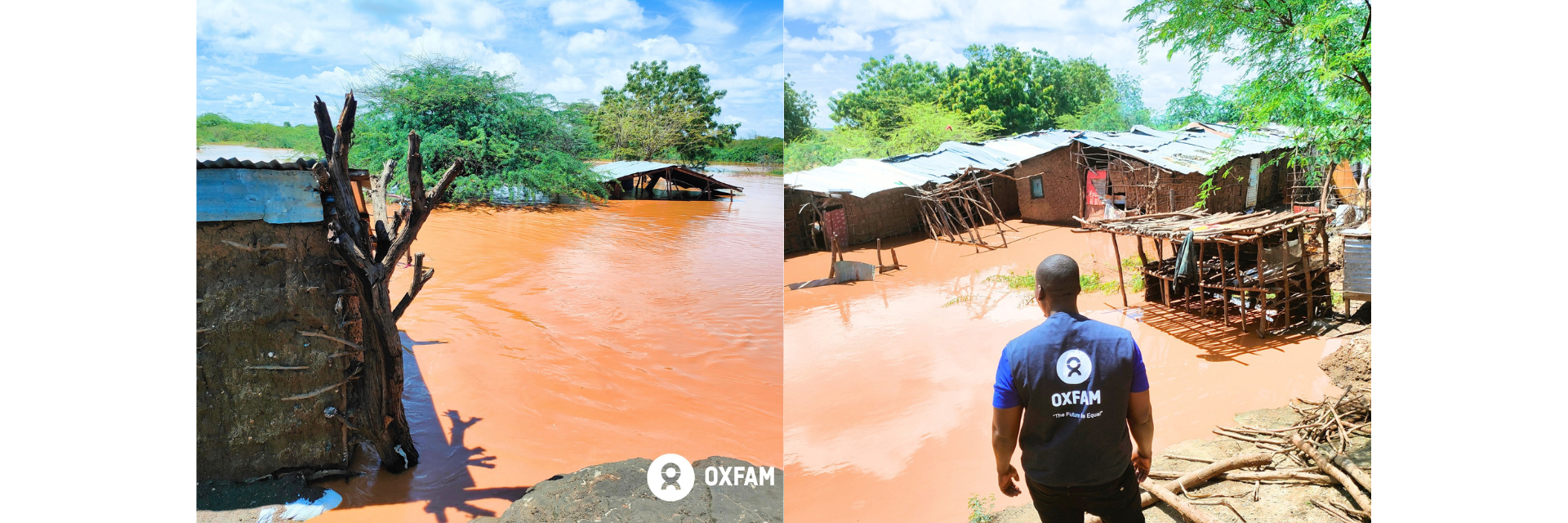 Floods in Kenya, and Oxfam humanitarian worker observing the devastation