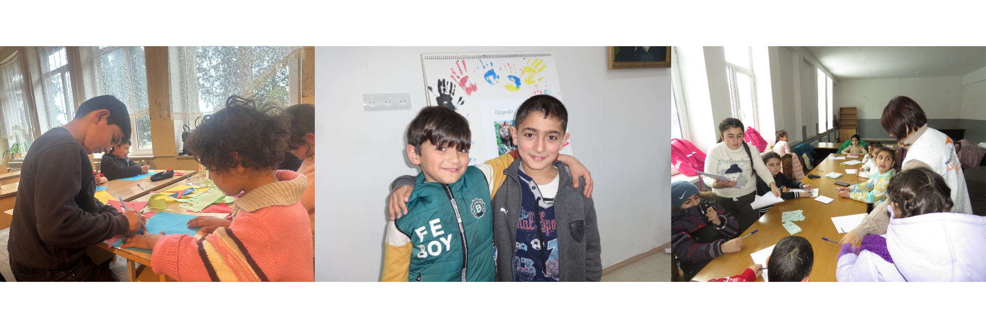 Gor and Arytom in a child friendly space set up by World Vision Armenia