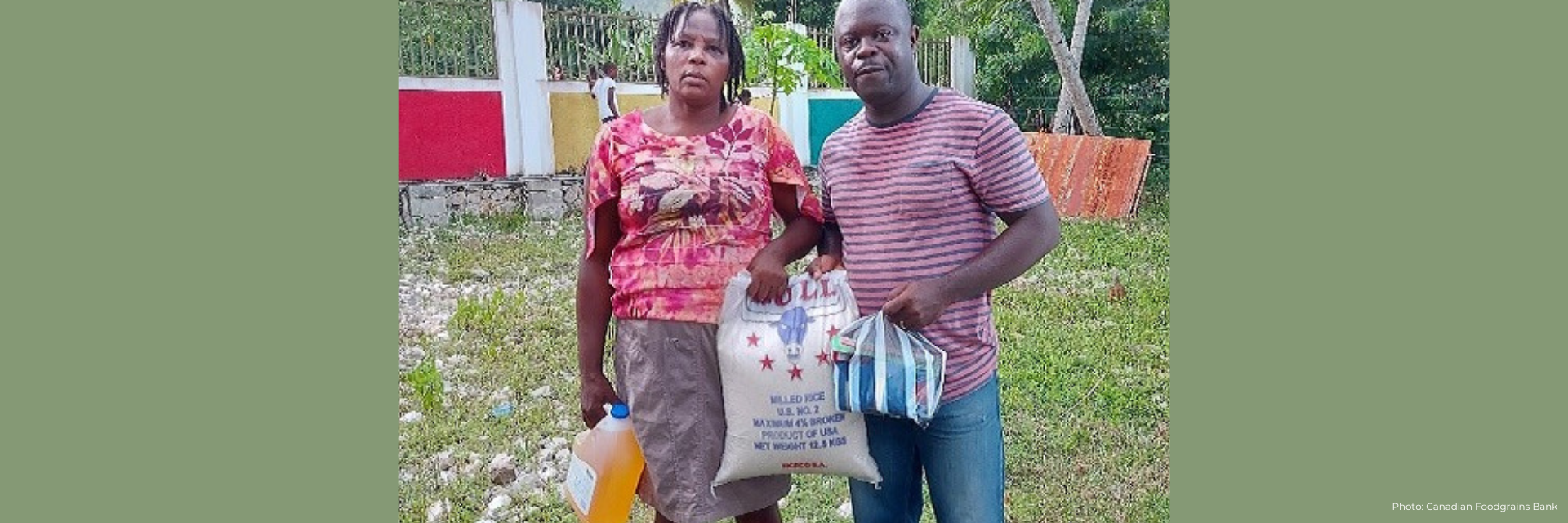 Woman and man carrying goods 