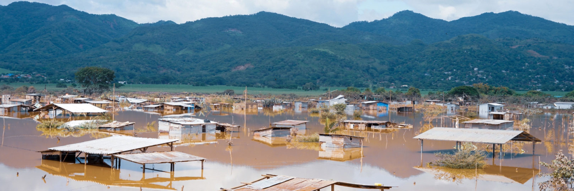 A village is submerged by floodwaters