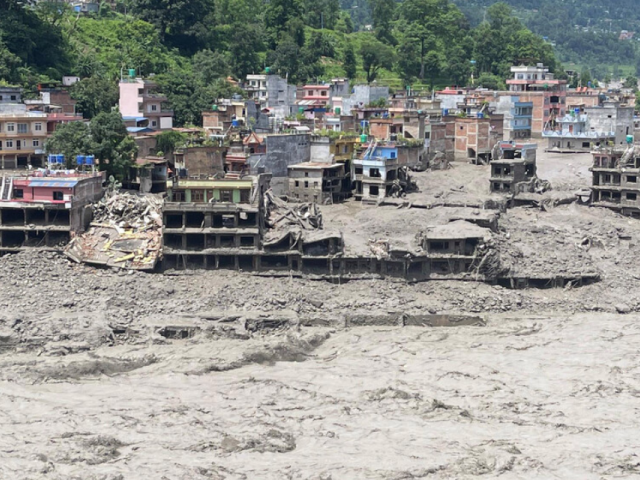 Several multi-story buildings destroyed by flooding in Nepal